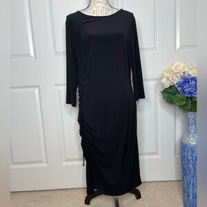 TASH+SOPHIE Midi Black Dress Ruched Side Half Sleeve Size 16 B12